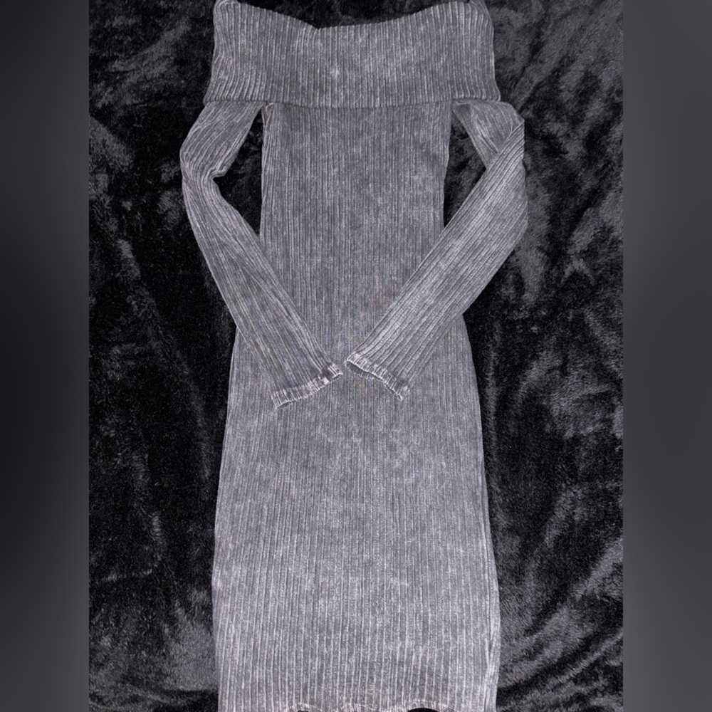 BRAND NEW W/ TAGS Dark Grey Skin Tight Dress With Fold Over/Off the Shoulder